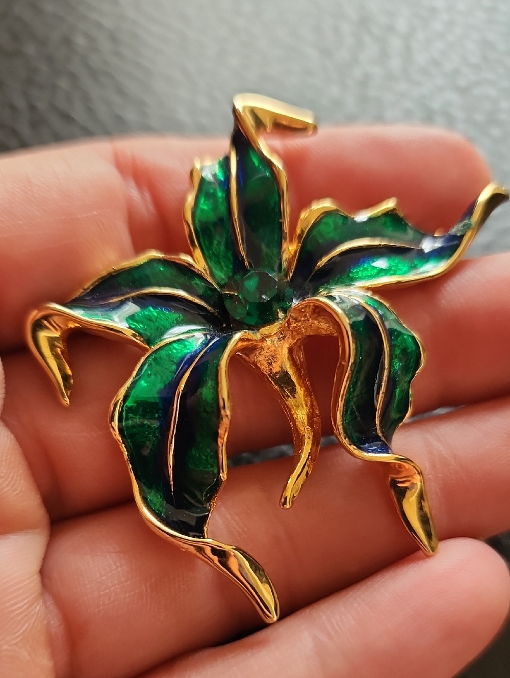 Gold-Tone Green Enamel Floral Brooch - Women's Jewelry